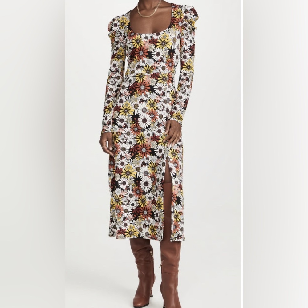 Wayf Brown and White Flutter Sleeve Sundress